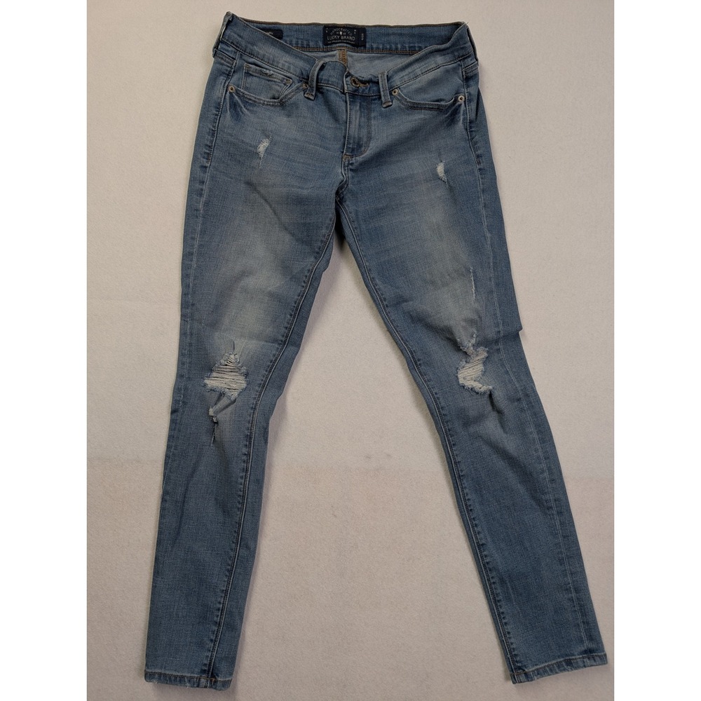 Lucky Brand Womens Charlie Skinny Jeans 6 28 Distressed Ripped Medium Wash Blue